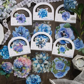 10 Pcs Flores Azuis Flor Natural, Etiquetas Auto-Adesivas de Scrapbooking Adesivos Para Fazer do Cartão Letras de DIY