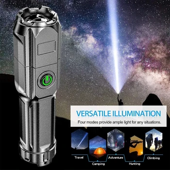 100000LM Poderosa da Tocha Lanterna Led Recarregável USB Pesca Caça Tático Zoomable Lâmpada para Caminhadas, Camping Diária de Uso Doméstico