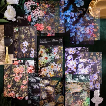 1pack Planta da Sala de Observação da Série Hot Stamping Adesivos de Scrapbook DIY Flor Diário Álbum Stick Rótulo