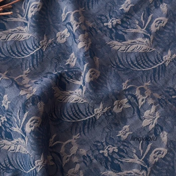 2019 a primavera e o outono em tecido jacquard Fio-tingida literária vintage vestido de tecido High-end de tecido de linho