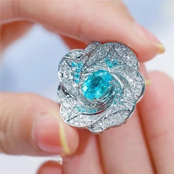 2022 Verão de Moda de Nova Embutidos Azul pedra preciosa Flor Mulheres Anéis Clássico Versátil Dia dos Namorados Jóias de Alto Luxo Anel do Partido