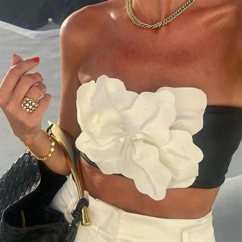 2023 Cor Sólida Tubo Superior do Biquíni Quente Maiô Mulheres Dividir Halter Cintura Alta Tridimensional Flor Cinta de Desenho de moda praia