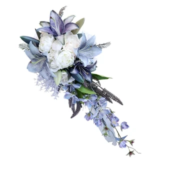 24.4 Em Bouquets de Casamento para a Noiva, Dama de honra Elegante Buquê de Noiva Simulado Lírios, Flores Jogando o Buquê