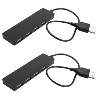 2X Ultra-Slim USB Hub de 4 portas USB 2.0 Hub Preto