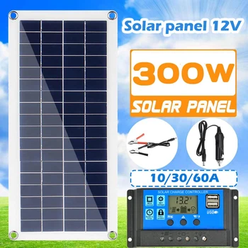 300W Painel Solar Kit Completo de 12V USB Com 10-60A Controlador de Células Solares Carro Iate RV Barco Telefone de Moblie Exterior de Alimentação de Bateria