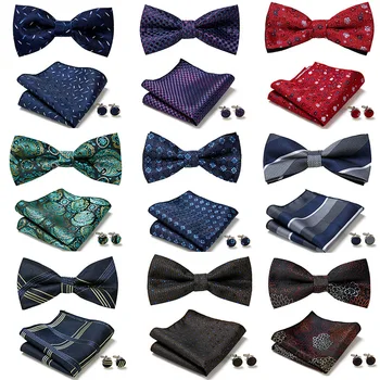 3pc Conjunto Laço gravata borboleta Lenço de Punho de Definir Para os Homens, Camisas de Ajuste de Negócios de Casamento Borboleta Paisley Bolso Quadrado gravata borboleta Homem
