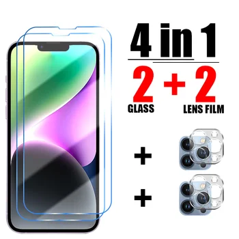 4in1 de Vidro Temperado para iPhone 14 13 12 11 Pro Max 13 12 Mini Câmera Protetor de Lente para iPhone XR X XS Máximo de 14 Plus Vidro