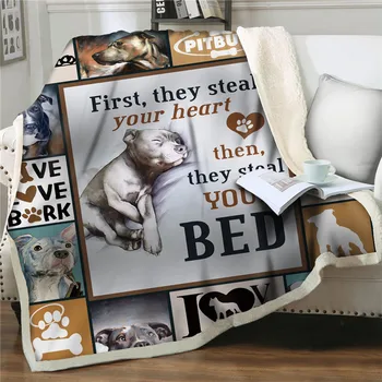 A Caricatura 3D Sherpa Cobertor no Sofá-Camas do Cão Jogar um Cobertor para Crianças Animal Cão Macio, Colcha de Casa o Conforto do Office Nap Cobertor
