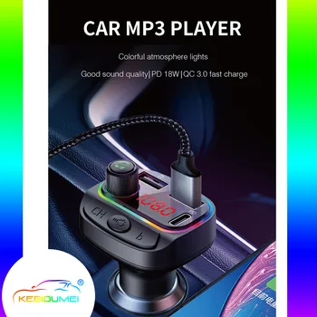 A Luz ambiente Bluetooth 5.0 Transmissor FM Carro MP3 Player sem Fio de mãos-livres Receptor de Áudio USB Carregue Rápido TF U Disco jogar
