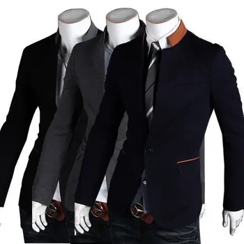 A marca de Moda masculina Terno Jaqueta casaco com Um Botão Stand Colarinho Formal Blazer Slim Fit Jaquetas Outwear 3 Cores