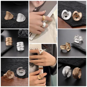 ALLYES Irregular Geométrica de Ouro, Cor de Prata Anéis para as Mulheres do Vintage de pedaços de Elástico de Corda Ajustável Anéis de Dedo de Jóias Presentes