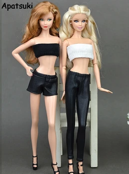Alta Qualidade de Elástico Preto de Couro Fundos de Calças Calças Para a Boneca Barbie com Roupas da Moda Roupa Para 1/6 BJD Bonecas Acessórios
