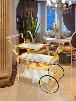 Alto grau Europeia neoclássico de cristal de vidro banhado a ouro jantar carrinho de Casamento Villa hotel de liga de cobre carrinho de vinho do carro