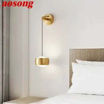 AOSONG Contemporânea Latão de Parede de Luz LED 3 Cores Criativo Simplicidade de Ouro Interior Candeeiro de Cabeceira para a Home do Quarto