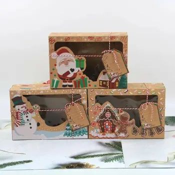 Caixa de Chocolate de Natal, dia de ação de Graças Doces Cookie de Papel Kraft Caixa Com Plástico PVC Janela de Gengibre Caixa de Chocolate
