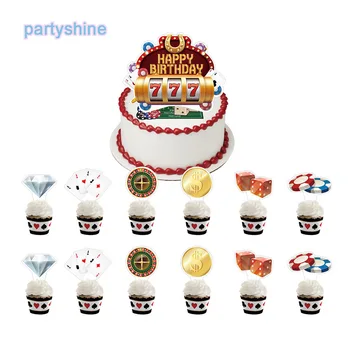Casino Bolo De Aniversário, Decoração De Fichas 777 Máquina De Fenda De Cupcake Topper Para Adultos, Jogos De Póquer Festa De Aniversário De Suprimentos