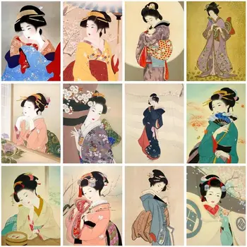 CHENISTORY Pintura Pelo Número de Japoneses Antigos Mulheres Para Adultos Acrílico Desenho Colorir Por Números Figura Arte de Parede Moderna Pict