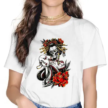 Gueixa Japonesa Tatuado Mulheres Camiseta de Caveira Mexicana do Dia dos Mortos Meninas Y2k Gráfica Tees O-pescoço Poliéster Feminino T-Shirt Presente