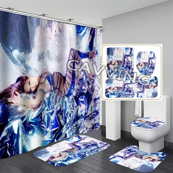 Jennifer Lopez 3D Cortinas de Chuveiro Impermeável Cortina de Banheiro antiderrapante, Tapete de casa de Banho Conjunto de Banheiro, Tapetes, Tapete Decoração de Casa J03