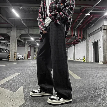 KAPMENTS Y2k Japonês Streetwear Calças Axadrezadas 2023 Macacão da Anca Corredores coreano Moda calças de Moletom Preto Casual Empilhados Calças