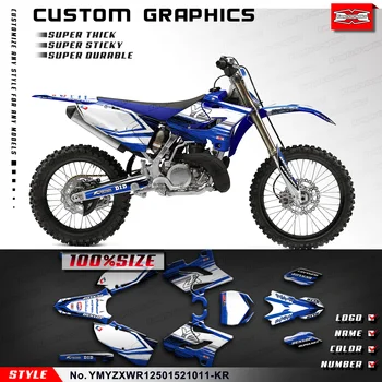 KUNGFU GRÁFICOS YZ250 Adesivo MX Decalque Kit para a Yamaha YZ125 YZ 250 WR125 WR250 2015 2016 2017 2018 2019 2020 2021, Azul, Branco