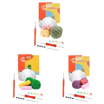KX4B Iniciantes Crochê Kits DIY de Crochê de Dinossauros, Incluindo agulha de Crochê Agulha de Fios