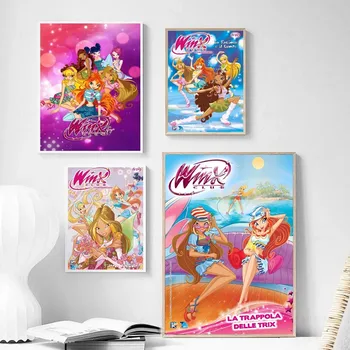 Menina W-Winx Catoon Clubes Cartaz De Impressão Para A Sala De Sticker Arte Da Pintura Decoração Home Da Parede Fotos