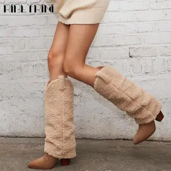 Moda Das Mulheres Botas Chelsea Chunky Salto Alto Apontado Toe Com A Pele Warmplush Luxo Elegante Na Moda Sexy Senhora Do Escritório Sapatos De Inverno