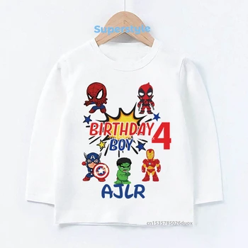 Nova Primavera 2024 Garoto de Aniversário de Moda Assentamento Camisa 3 4 5 6 7 8 Anos de super-Heróis MARVEL Aniversário Menino Menina de Manga comprida T-shirt
