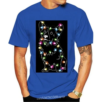 Novas Luzes Led Engraçado Bonito Corgi Natal Corgi Árvore de Natal de T-Shirt dos Homens-T-Shirt-Preta