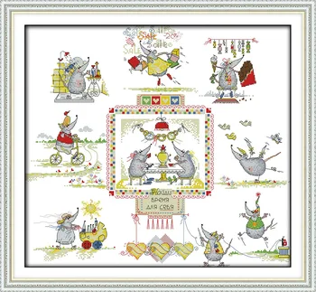 Os ratos do casamento de ponto cruz kit dos desenhos animados Padrão impresso em lona DMC bordado feito a mão de obra de bordador suprimentos de artesanato de material