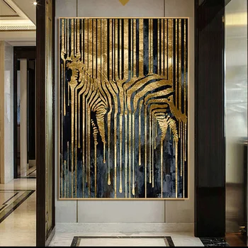 Ouro Zebra Resumo de Lona de Pinturas na Parede de Arte de Moda de Luxo, de Arte, Posters e Gravuras de Animais de Decoração de Casa de Imagens Cuadros