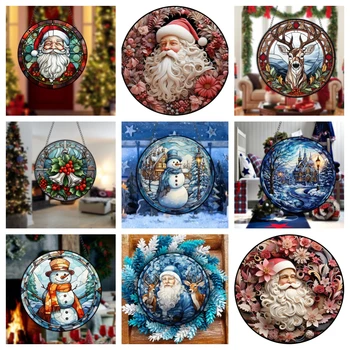 Papai Noel / boneco de neve / veado / bell-redonda de acrílico pintadas janela decorações de parede decorações criativas de decoração para casa