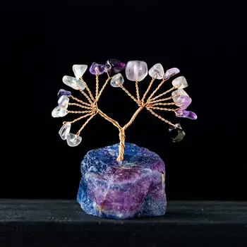 Pedra Natural de Árvore de Dinheiro Ornamento Pedras Naturais Decoração Colorida Pedra Natural Enfeite de Árvore com Base Positiva de Cura