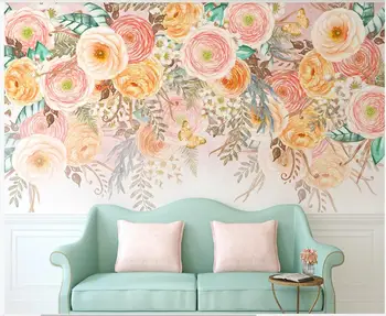 Personalizado mural na parede 3d papel de parede pintados a Mão em aquarela idílico, romântico flor decoração de casa foto de papel de parede para sala de estar