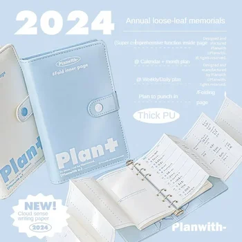 Planejador De Calendário 2024 Tempo De Scrapbook Notebook Cor Semanal Escrita Conjunto De Fichário Pad Diário Branco Simplicidade Diária Azul