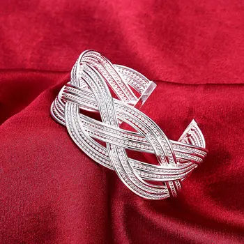 Prata 925 Esterlina de Pulseiras para Mulheres elegantes de fio Trançado pulseira de Moda Festa de Casamento Presente de Natal Menina estudante Jóias