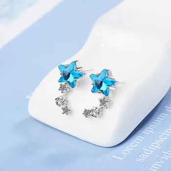 Prata 925 Estrela Azul Cristal Piercing, Brincos Para Mulheres Luxo De Festa Acessórios De Jóias Por Atacado Frete Grátis