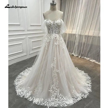 Princesa Apliques de Renda Vestido de Noiva para Noiva 2024 Fora do Ombro Champagne Vestido de Noiva de Tule Robe de mariee
