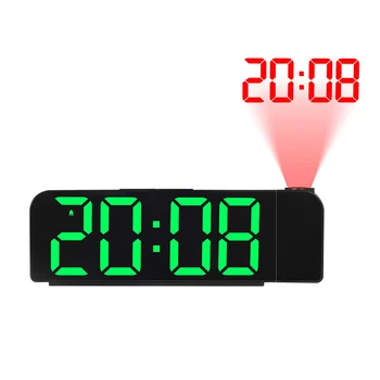 Relógio despertador Digital com Visor Grande Data Hora Temperatura Função Soneca do Relógio com o Tempo Projetor Secretária de Mesa LED Relógio