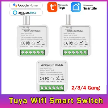Tuya wi-Fi Mini Smart Switch 2/3/4 Gangue de Suporte de 2 vias de Controle do Disjuntor Módulo Funciona Com Vida Inteligente Alexa Inicial do Google Yandex Alice