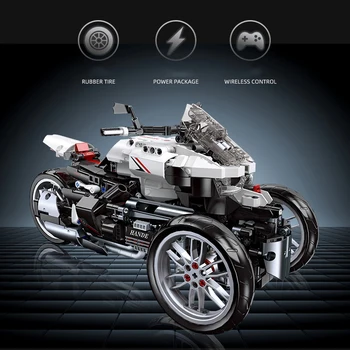 Técnico de 2,4 ghz de Controle Remoto de Rádio de construção de Veículos Bloco Honda Neo Asa de Três Rodas de Motocicleta Modelo de Tijolos de Brinquedo de Rc Coleção