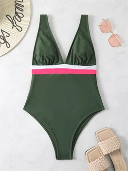 Um Maiô de Peça 2023 Mulheres Novos trajes de Banho Profunda V-neck Lace maiô Monokini Ternos de Corpo Sexy de Verão, moda praia Para mulheres