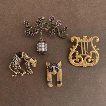 Vintage De Luxo Do Palácio Barroco Pin Broches Personalidade Leopard Cabeça Pinos Literária Harpa Flor De Ameixa Casaco De Acessórios De Jóias
