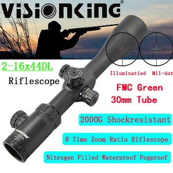 Visionking 2-16x44 Caça Riflescope Lado Foco Iluminated Mil Dot Nitrogênio Preenchido Impermeável Objetivo Óptico pontos Turísticos .308 .30-06