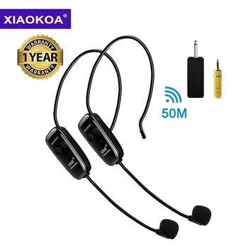XIAOKOA Microfones sem Fio Fone de ouvido sem Fio Duplo UHF Mic 2 Mics sem Fio E 1 Receptor de Fone de ouvido e Portátil 2 Em 1 bateria Recarregável
