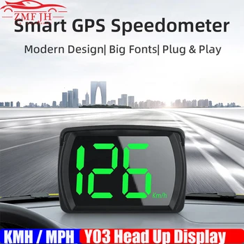 Y03 GPS Medidor Para Todos os Carro Grande Fonte Inteligente Velocímetro Digital KMH Lembrete Medidor de Acessórios Eletrônicos de Auto Head Up Display